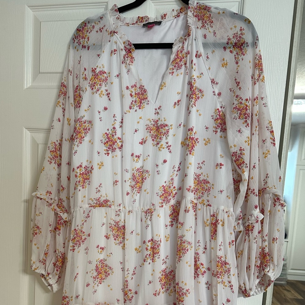 Vince Camuto Floral Ruffle Neck Dress